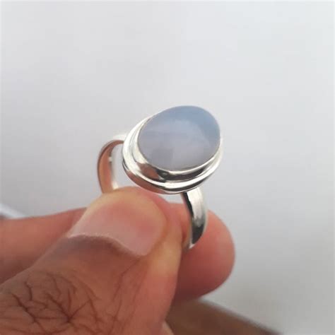 Blauer Chalcedon Ring Handgemachter Silberner Schmuckring Aus Etsy De