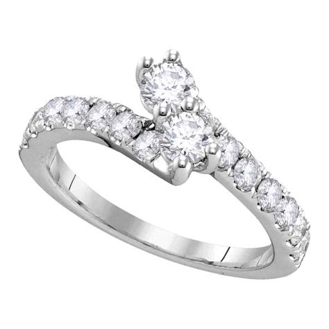 14kt White Gold Womens Round Diamond 2 Stone Hearts Together Bridal