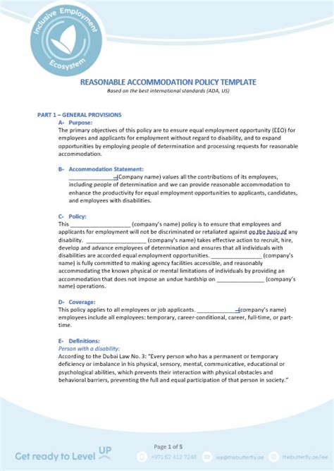 Accommodation Policy Template The Butterfly