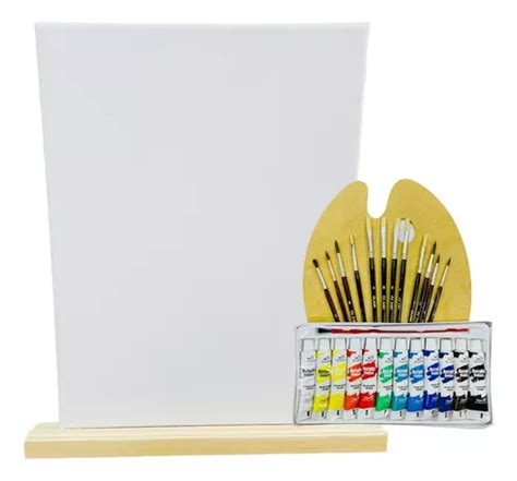 Kit Artistico Oleos Atril Bastidor Paleta Pinceles Env O Gratis