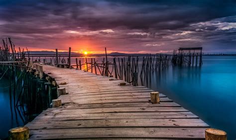 1920x1200 resolution | brown wooden dock, sunset, ports, dock, hills HD ...