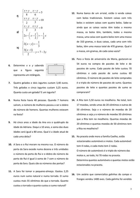 Ficha De Trabalho Sistemas De Equações Pdf