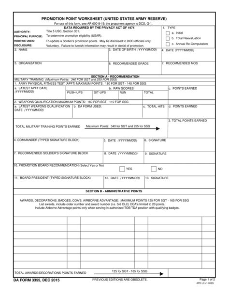 ARMY PPW - Army Promotion Point Worksheet 2024