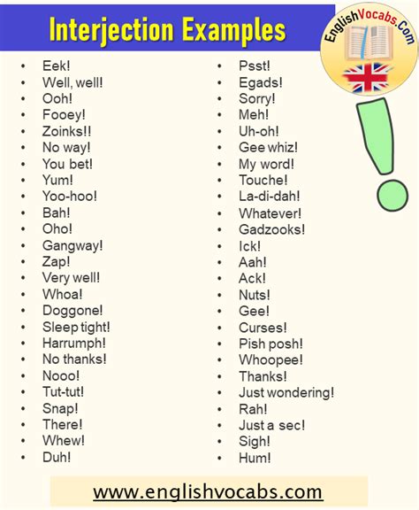 Interjection Examples List English Vocabs