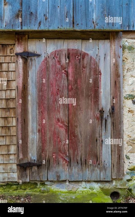 Wood Barn Door With Weathered White Painted Arches At Bufka Farm In