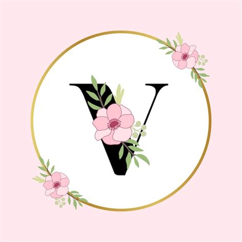 Letra V Logotipo Floral Dibujado A Mano Vector Premium