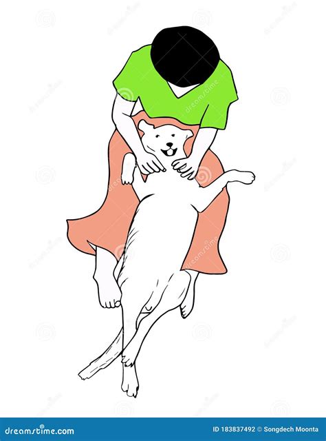 A Girl Is Enjoying The Dog Lying On Her Lap Stock Vector Illustration