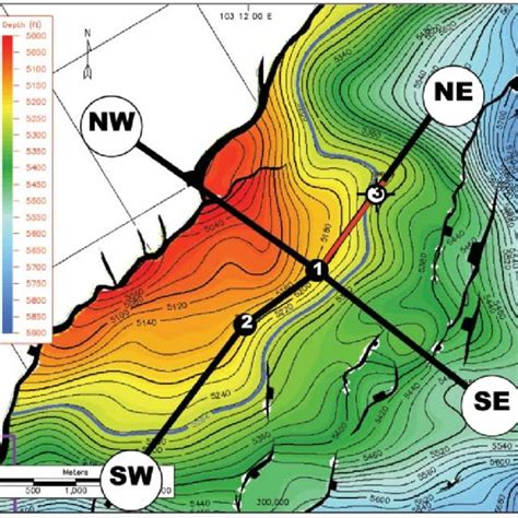 Th e A-Sand depth structure map and locations of wells SWB 1, 2 and 3 ...