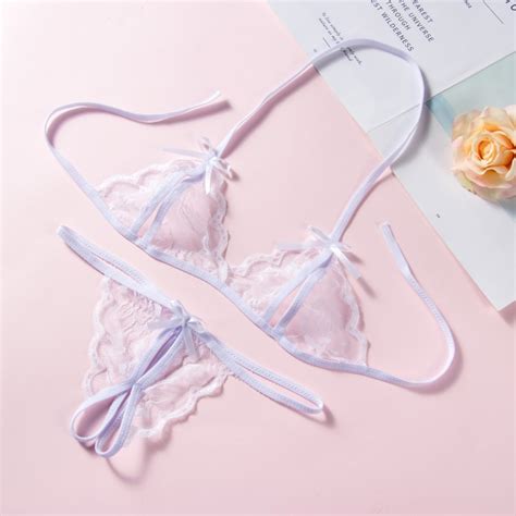 Women S Charm Sexy Lingerie Lace Transparent Bikini Open Crotch Bra Sets Shopee Malaysia