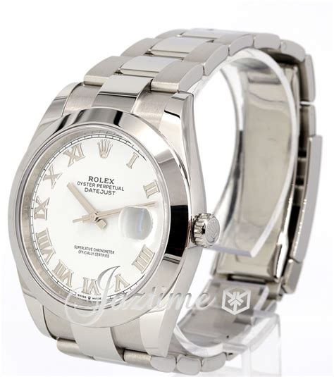 Rolex Datejust Stainless Steel White Roman Dial Smooth Bezel Oyster