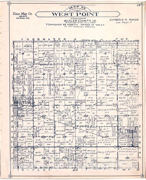 Historic 1930 Map - Atlas of Butler County, Iowa. - Map of West Point Township Butler County ...