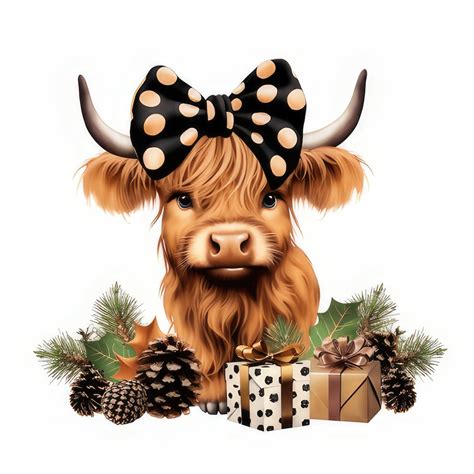 Christmas Highland Cow Png Sublimation Design Baby Highland Etsy