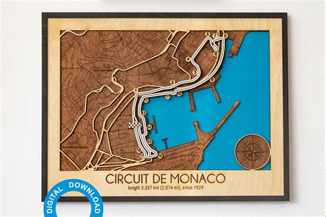 Monaco Circuit Map Cutting Files PDF AI SVG Wood Multilayer Laser