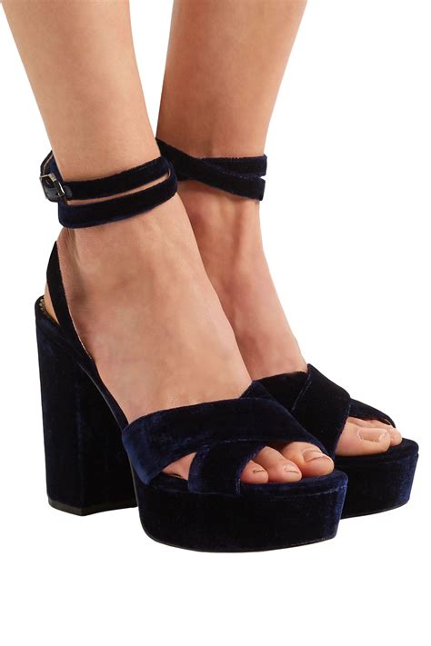 Sam Edelman Velvet Platform Sandals Midnight Blue Lyst