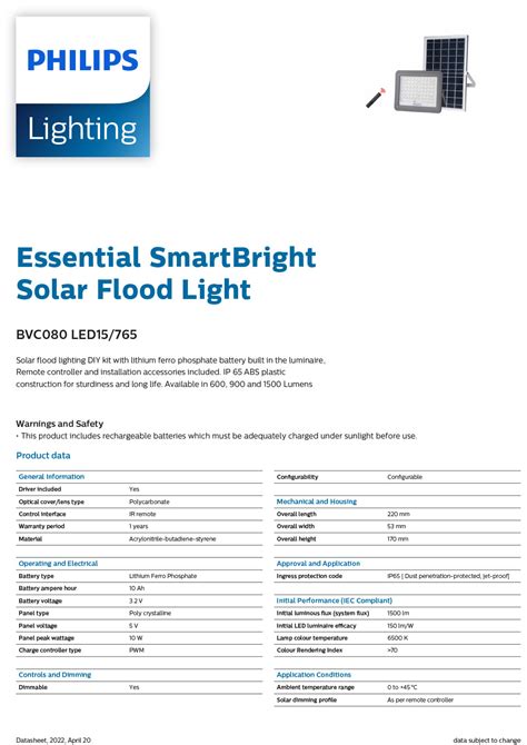 Philips Essential Smartbright Solar Flood Light Bvc Lm Aimgroup