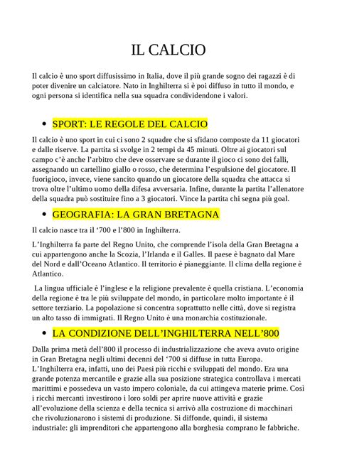 Tesina Sul Calcio Terza Media Prove Desame Di Matematica Docsity