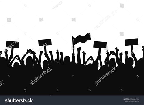 Crowd Protesters People Silhouettes People Banners Stock Vector