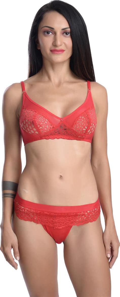 Buy Fims Fashion Is My Style Women Red Floral Cotton Lycra Blend Single Bra And Panty Set Online