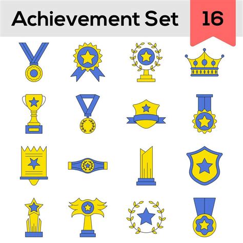 Set Of Achievement Icons In Blue And Yellow Color 24481782 Vector Art