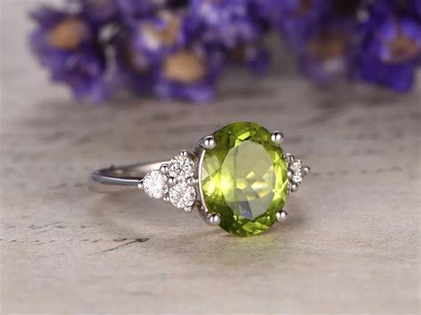 MYRAY 2 25ct Natural Oval Genuine Green Peridot Gemstone Engagement