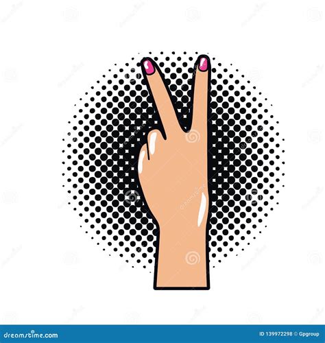 Hand With Peace Sign And Love Pop Art Stock Vector Illustration Of