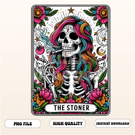 The Stoner Funny Tarot Card PNG Sarcastic Skeleton Skull Sublimation