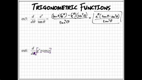 Derivative Of Trig Functions And Using The Product Or Quotient Rule Youtube