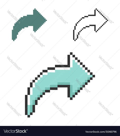 Pixel Icon Right Curved Arrow In Three Royalty Free Vector