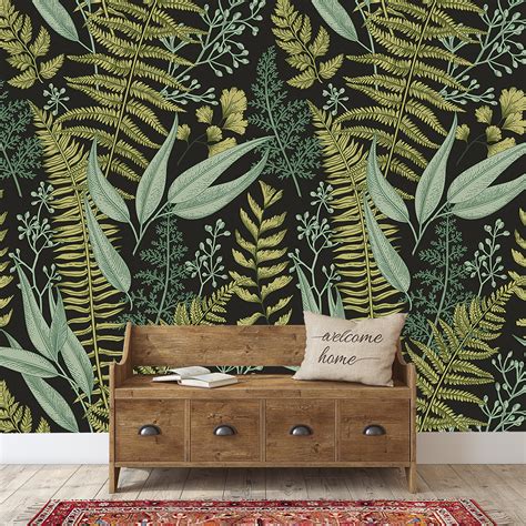 Botanical Wallpaper Ferns Wallpaper Wall Mural Green Home Etsy