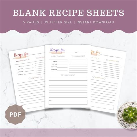 Recipe Sheet Blank Recipe Sheet Sheets for Recipes - Etsy