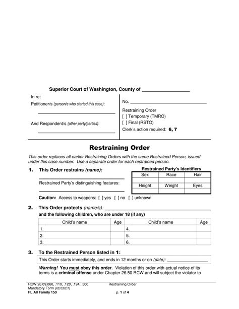 Restraining Order Form