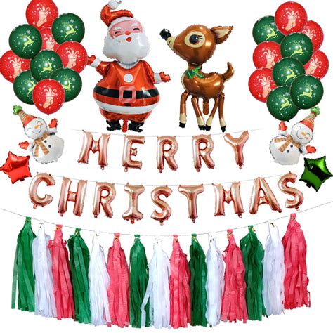 Merry Christmas Balloons Set Santa Claus Merry Christmas Party