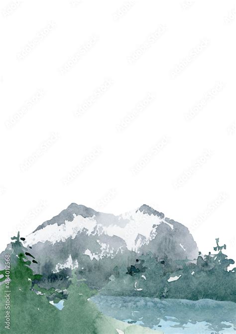 Watercolor Landscape Clipart Mountain Forest Digital Frames Clip