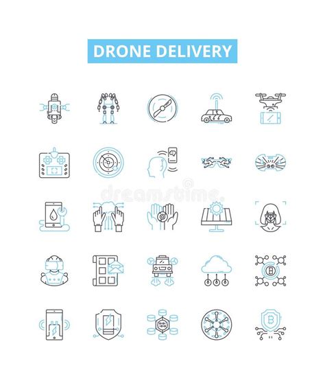 Drone Delivery Vector Line Icons Set Drone Delivery Aerial