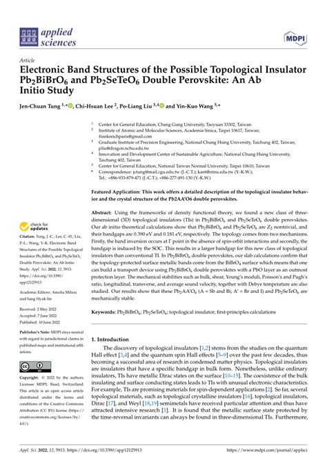 PDF Electronic Band Structures Of The Possible Topological Insulator