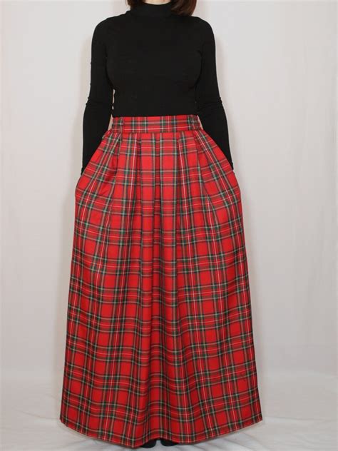 Red Plaid Skirt Tartan Skirt Women Maxi Skirt High Waisted