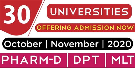 Universities Offering Admission For Dpt Pharm D Mlt Admission Last