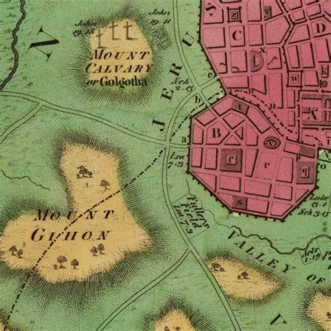 Map Of Moriah Jerusalem Circa 1831 Zion Mount Calvary Bethlehem