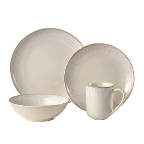 Over And Back Glacier 16 Piece Casual Cream Stoneware Dinnerware Set