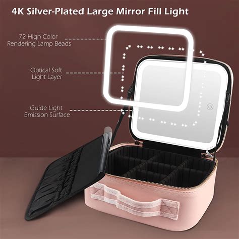 Custom Female Cosmetic Case Bag With Led Light Mirror Large Capacity