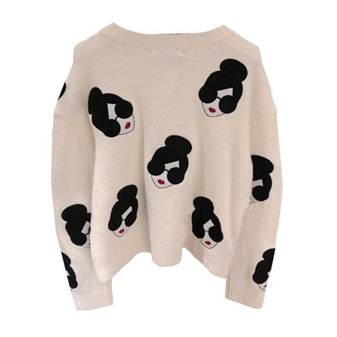 Alice Olivia Gleeson Stace Face Boxy Sweater Evachic