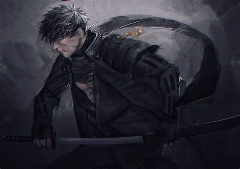 2732x1536px | free download | HD wallpaper: digital art, artwork, katana, anime men, sword ...