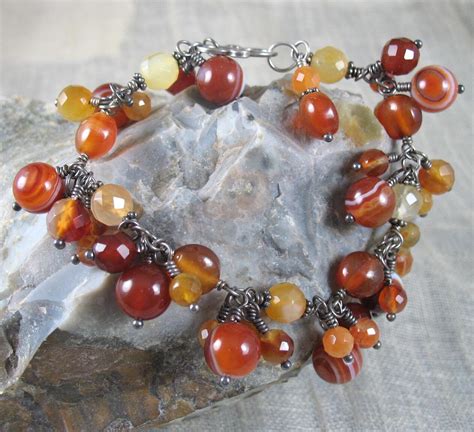 Carnelian Bracelet Gemstone Bracelet Orange Carnelian Agate Etsy