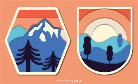 Vintage Papercut Landscape Badge Set Vector Download | Portfolio ...