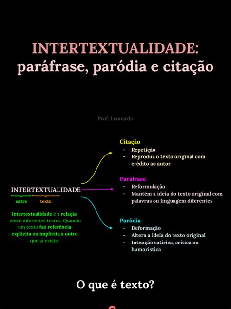 Intertextualidade Parodia - Português - Intertextualidade - Paráfrase e Paródia (Avaliação) | PDF ...