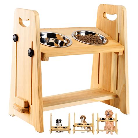 Dog Food Stand, Wooden Elevated Dog Bowls 3.5-12in Adjustable Raised ...