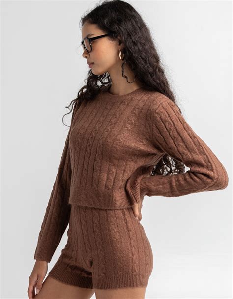 Sky And Sparrow Cozy Cable Knit Sweater Brown Tillys