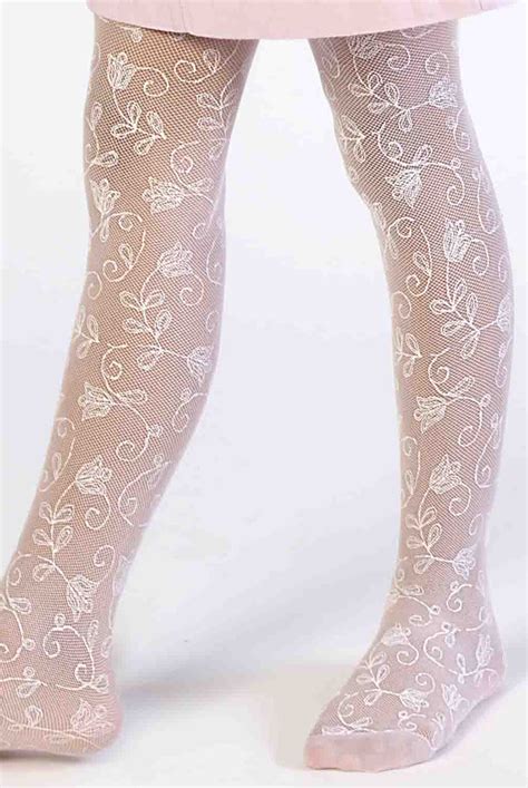 Aquilone Girls Celine Floral Sheer Micro Mesh Tights Italian Tights