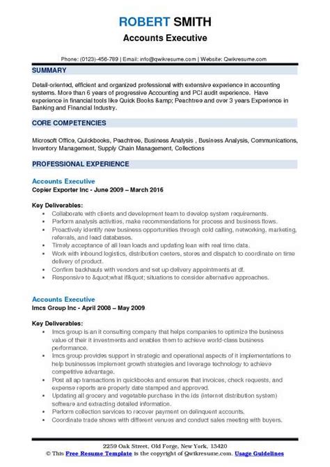 Accounts Executive Resume Samples Qwikresume