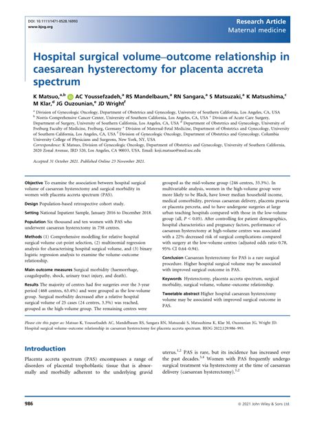 Hospital Surgical Volume‐outcome Relationship In Cesarean Hysterectomy